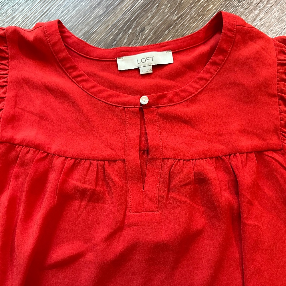 Loft Red-Orange Ruffle Shell